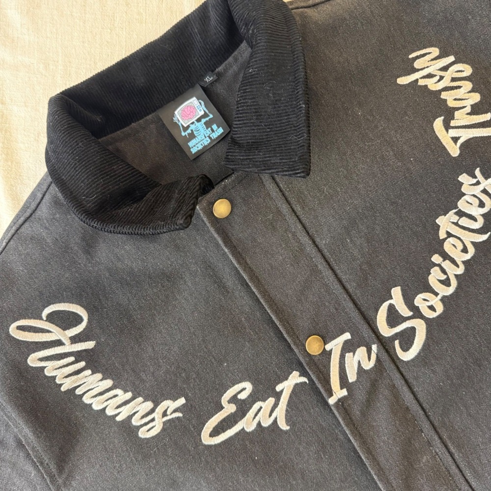 Humans Eat In Societies Trash HEIST Canvas Jacket Mens XL Black Skull Grunge Alt - Picture 9 of 12
